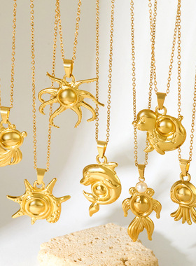 跨境不锈钢吊坠项链欧美时尚女式18k毛衣链潮流百搭首饰