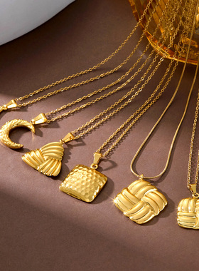 跨境不锈钢吊坠项链欧美时尚女式18k毛衣链潮流百搭首饰