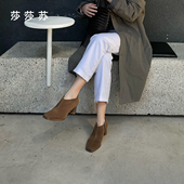 莎莎苏2025秋冬新款 西雅图 尖头复古踝脚靴短靴通勤显瘦女靴