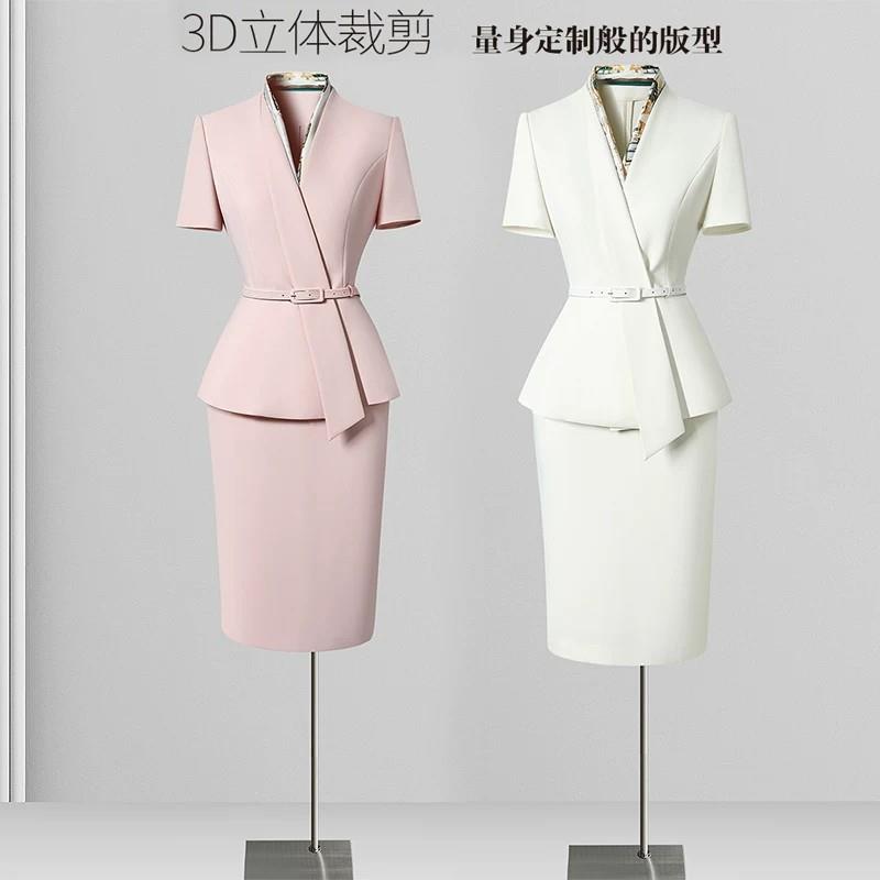 职业套装女短袖西装粉色夏季酒店经理工作服高端美容顾问客服工装