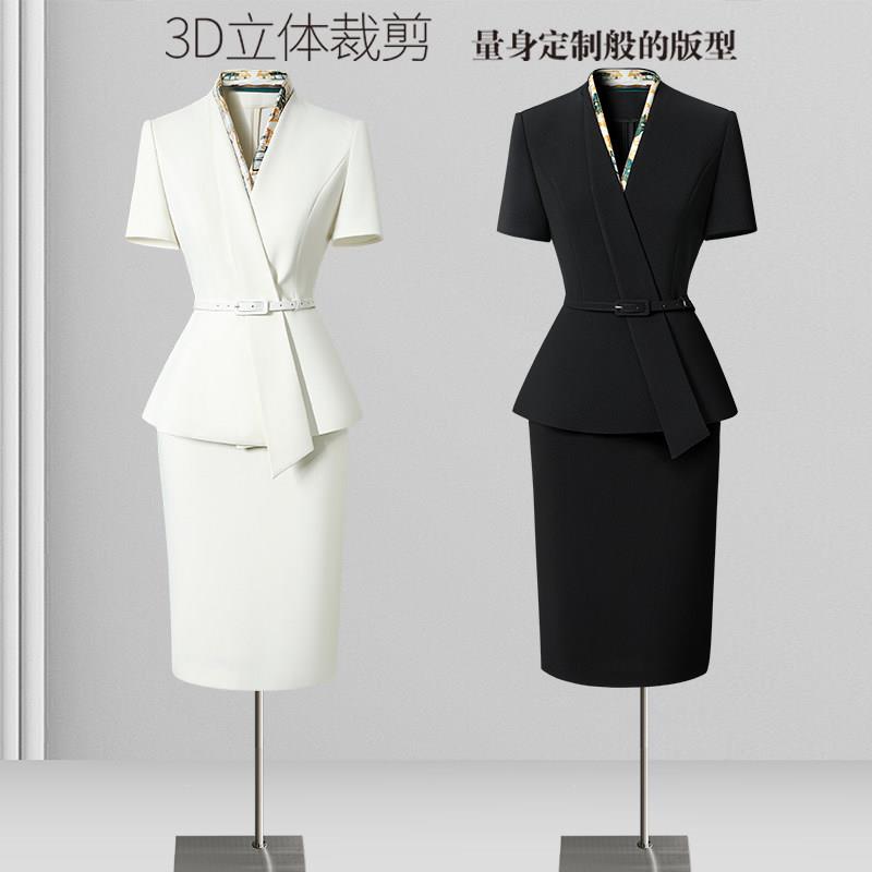 高端西装套装气质女白色短袖西服医美前台职业装演讲正装夏工作服