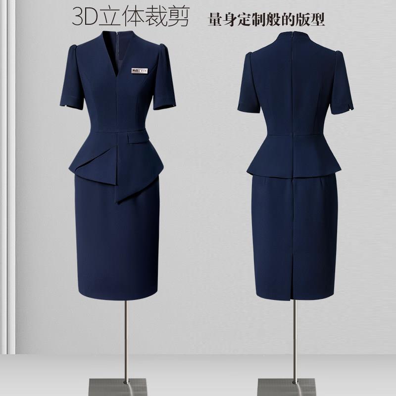 高端职业连衣裙女夏时尚气质酒店前台客服工装售楼部珠宝店工作服