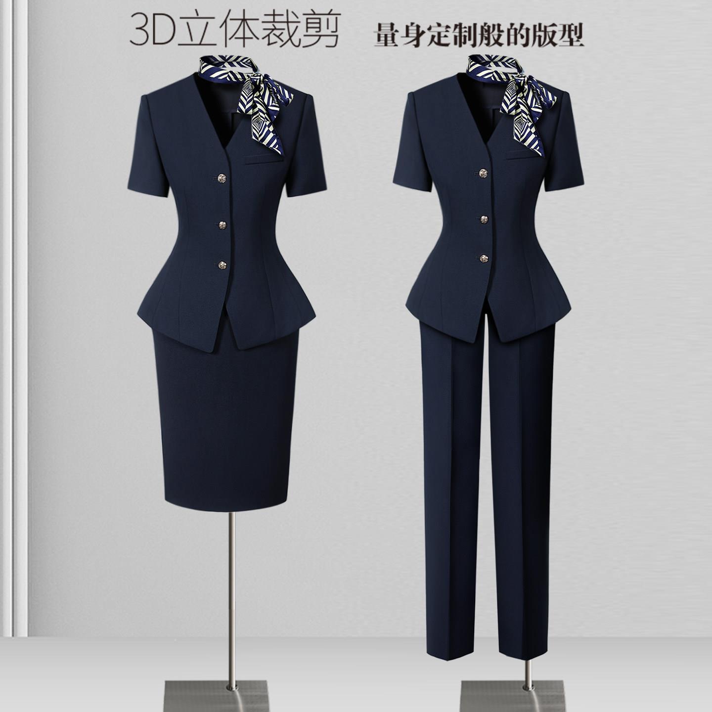 职业西装套装女夏薄款气质干练酒店前台工装案场客服样品屋展示中