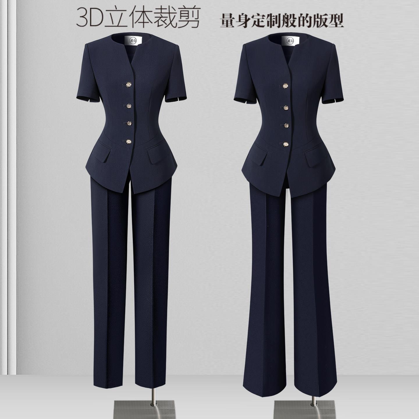 夏季西装套装女薄款短袖上班服柜姐酒店前台工装珠宝店工作服气质
