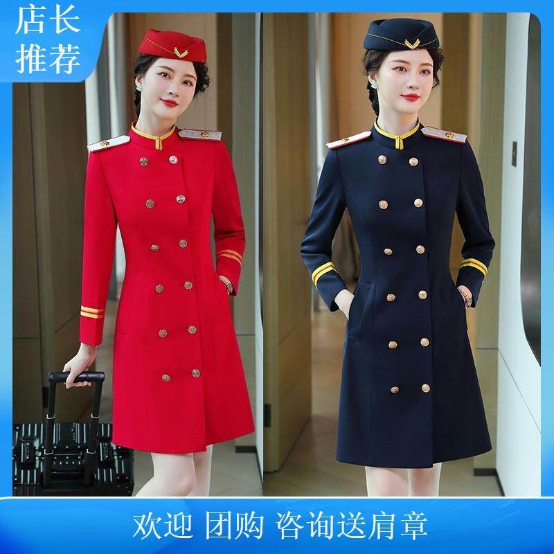 大红色中长款连衣裙空姐大衣管乐队打军鼓服装升旗手合唱团演出服