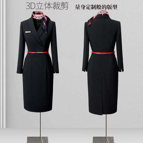 职业连衣裙女春秋气质空姐制服酒店前台工装售楼部案场客服工作服