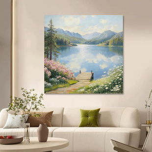 大芬村手绘油画奶油原木风客厅玄关餐厅装饰画风景花卉肌理挂画