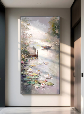 莫奈睡莲玄关手绘油画印象派世界名画临摹走廊过道挂画大芬村壁画