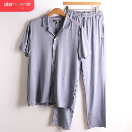 皮尔卡丹男士小翻领莫代尔棉夏季短袖长裤家居服套装PI211114