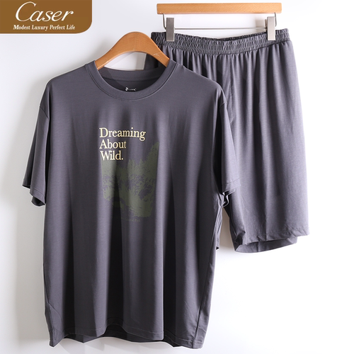 caser凯撒夏季男士顺滑天丝空调棉圆领印花短裤家居套装AN01-6873