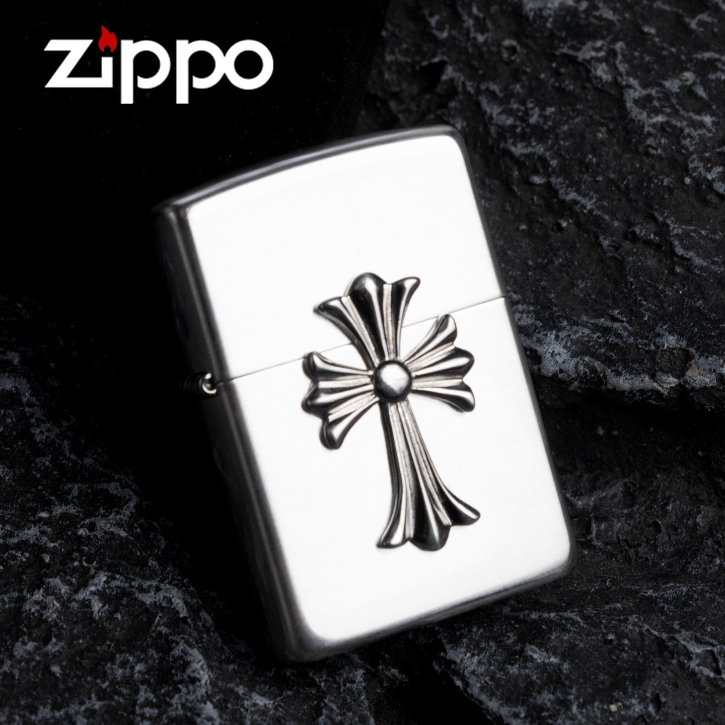 原装正品ZIPPO 芝宝煤油防风打火机 斜线花型十字架925纯银