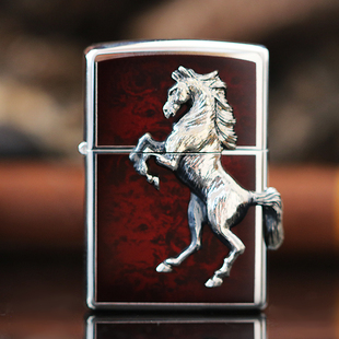 zippo煤油火石打火机 格子马蹄铁皇冠骏马马到成功贴章机正版