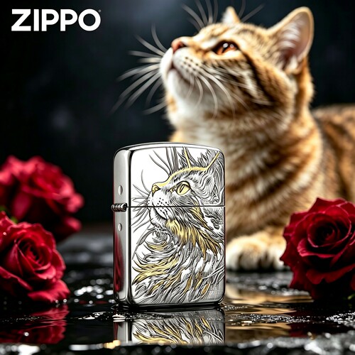 zippo官方正品打火机 仰望睡猫盔甲防风七夕情人节送男友礼物