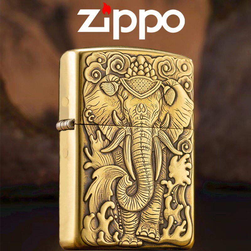 zippo火机六牙神象正品黄铜盔甲王男士礼物之宝招财鬼王创意