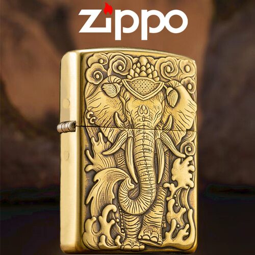 zippo火机六牙神象正品黄铜盔甲王男士礼物之宝招财鬼王创意
