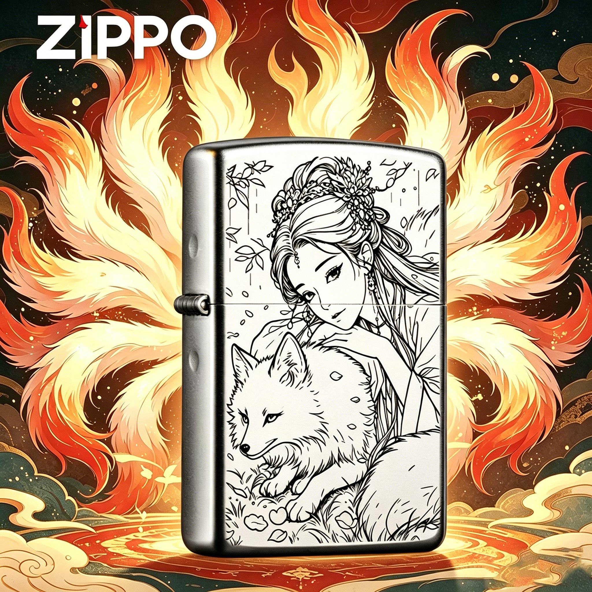 Zippo打火机九尾狐正品男士官方煤油防风送男友礼物父亲节礼物
