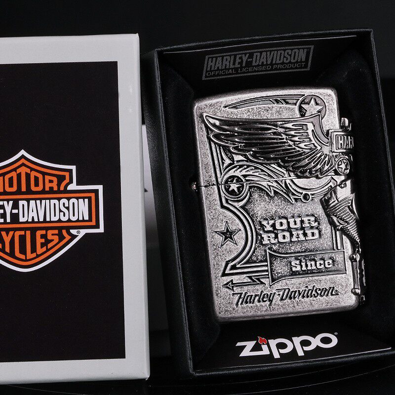 zippo打火机哈雷正版古银摩托侧鹰翅膀炫酷创意精品个性送男友礼