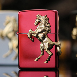 zippo打火机马到成功正品美国原装镀金底红马芝宝zppo男士生肖马