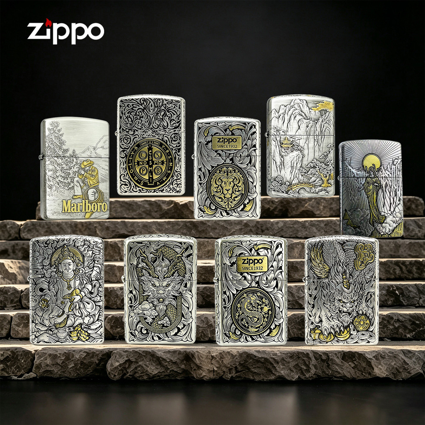 zippo正品打火机错金银黄财神盔甲防风煤油七夕节送男朋友礼物