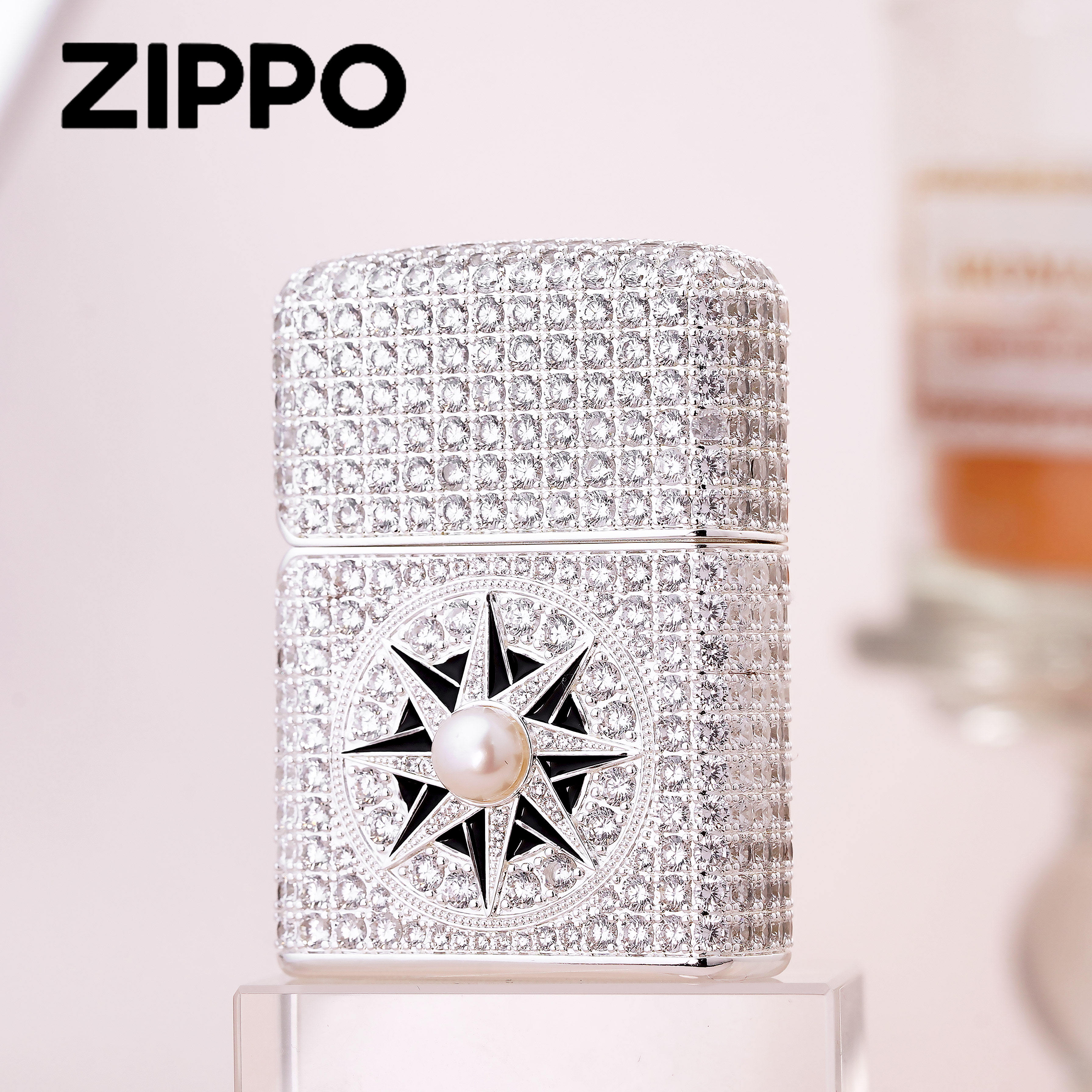 zippo打火机正品满钻珍珠镶嵌北辰之耀防风煤油打火机送男生礼物