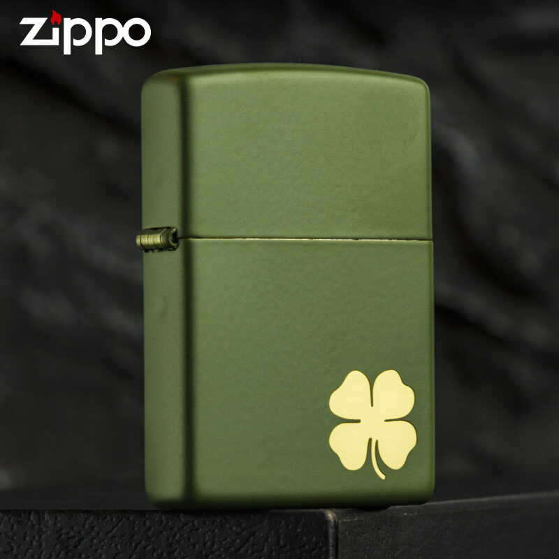 zippo打火机正版绿冰四叶草防风创意个性刻字正品煤油男士礼盒
