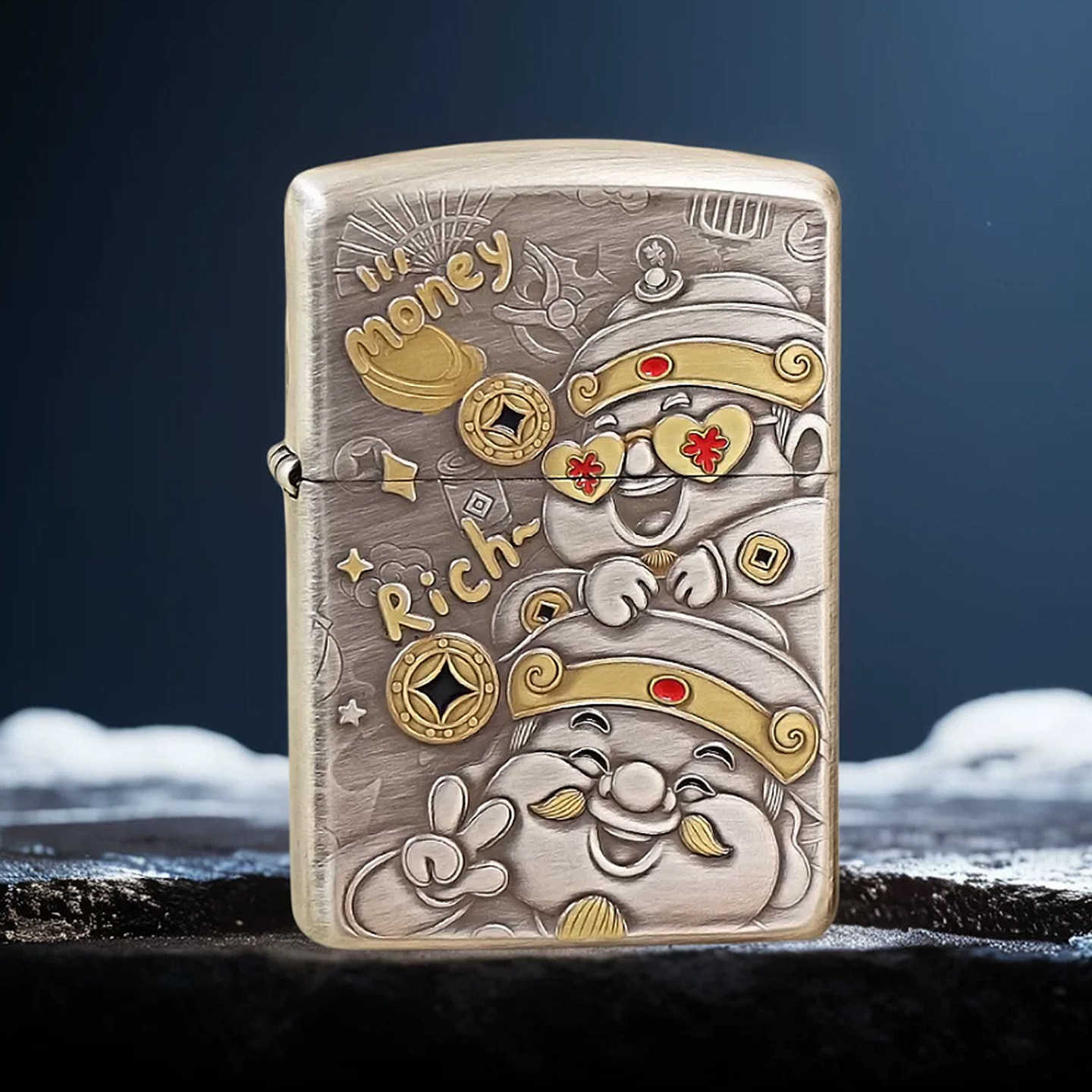 正版Zippo162双色填漆财神到招财好运煤油打火机 送礼收藏送男友