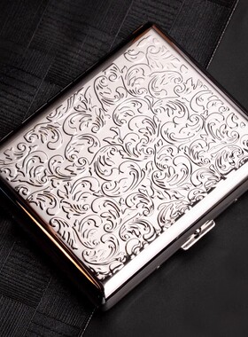 日本tsubota pearl坪田明珠烟盒双层唐草雕花100mm礼品男20支装