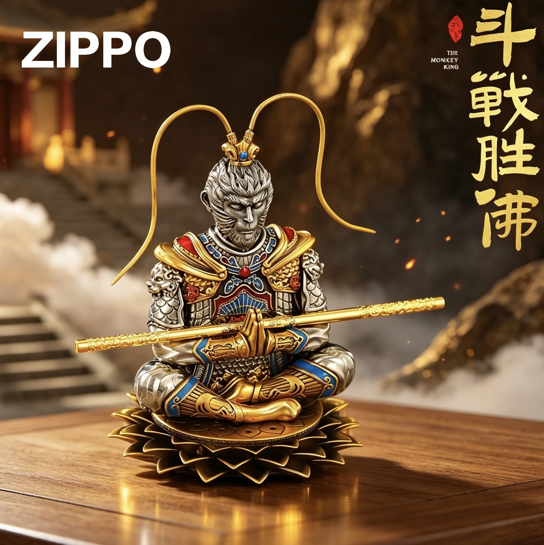 Zippo打火机正品夜光斗战胜佛黑悟空齐天大圣防风煤油高档摆件