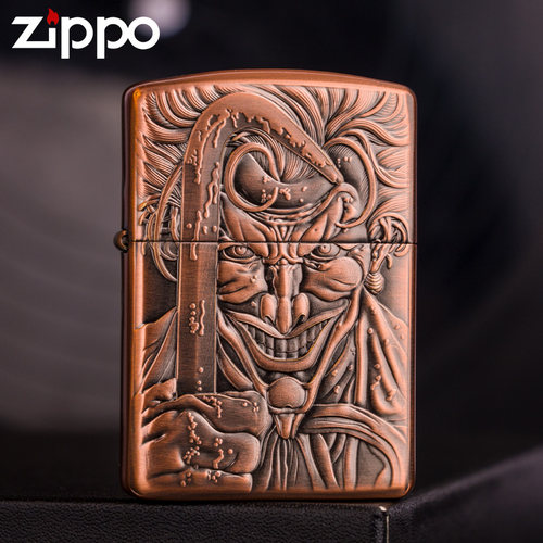 zippo正版煤油防风打火机紫铜3D小丑雕刻浮雕高档个性送男友礼物