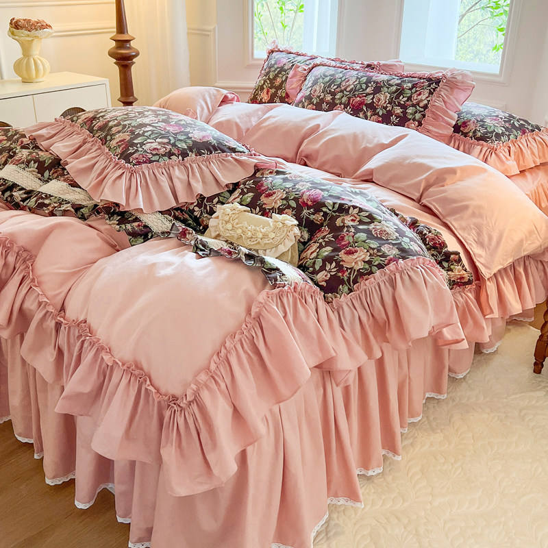 法式复古玫瑰花全棉四件套公主风