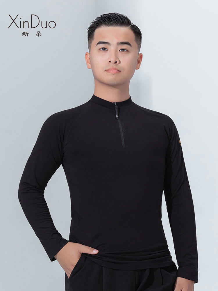 新朵舞蹈服上衣男士国标舞摩登舞服秋季新款拉链长袖拉丁舞练功服