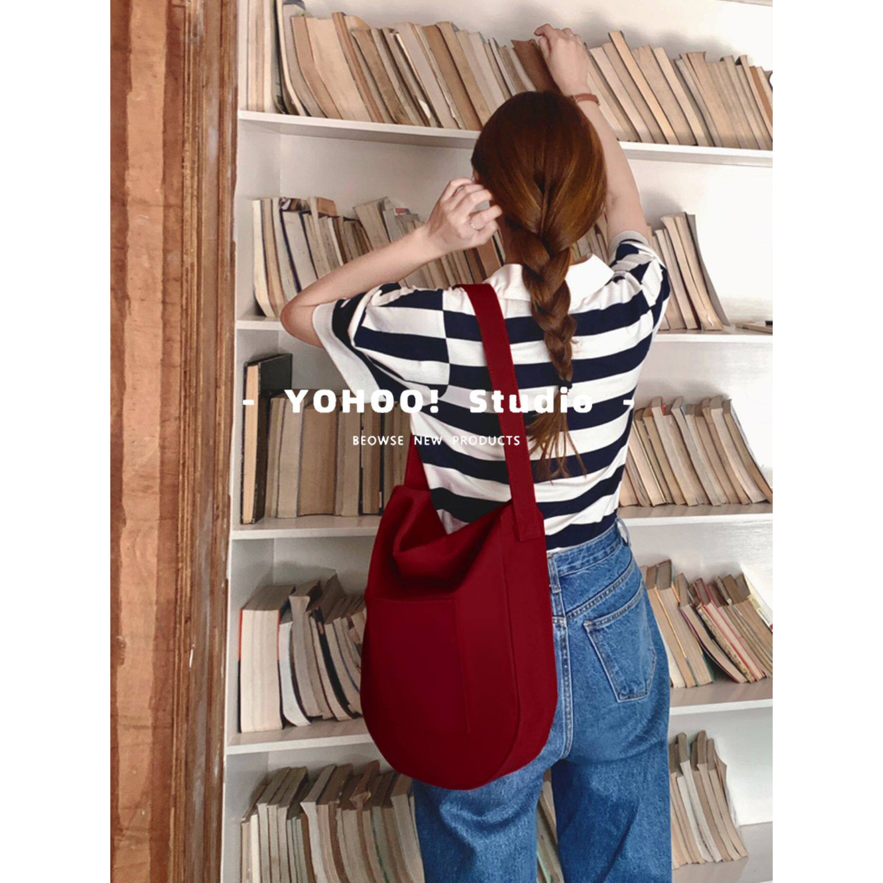 YOHOO!/ins韩风简约纯色大容量百搭日系单肩帆布包袋背包书包包女