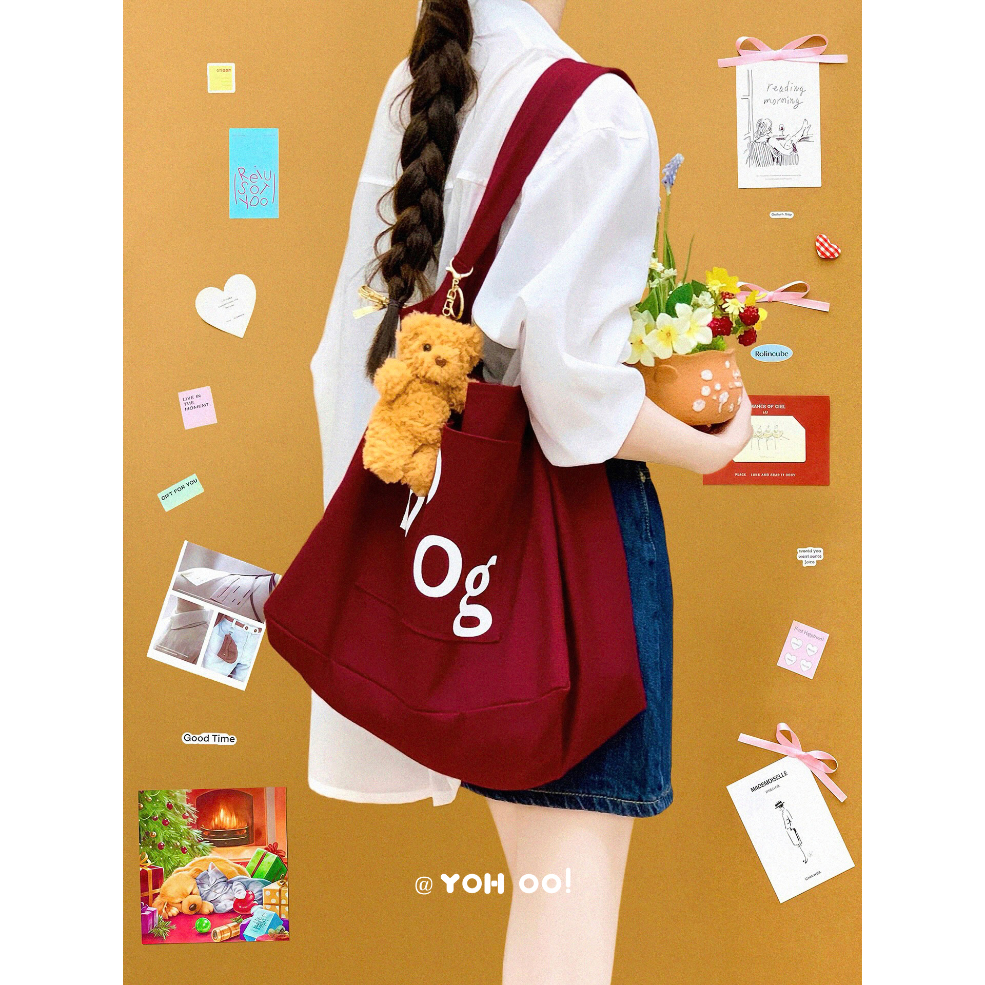 YOHOO!/韩系ins风慵懒感帆布包包