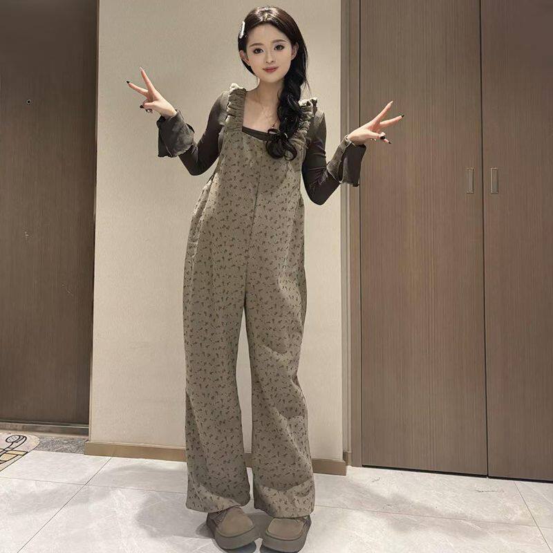孕妇装春季背带裤套装阔腿裤长裤2025新款春秋款裤子宽松
