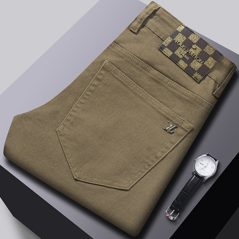 2025秋冬季新款军绿色高端简约商务牛仔裤男士修身小直筒弹力休闲