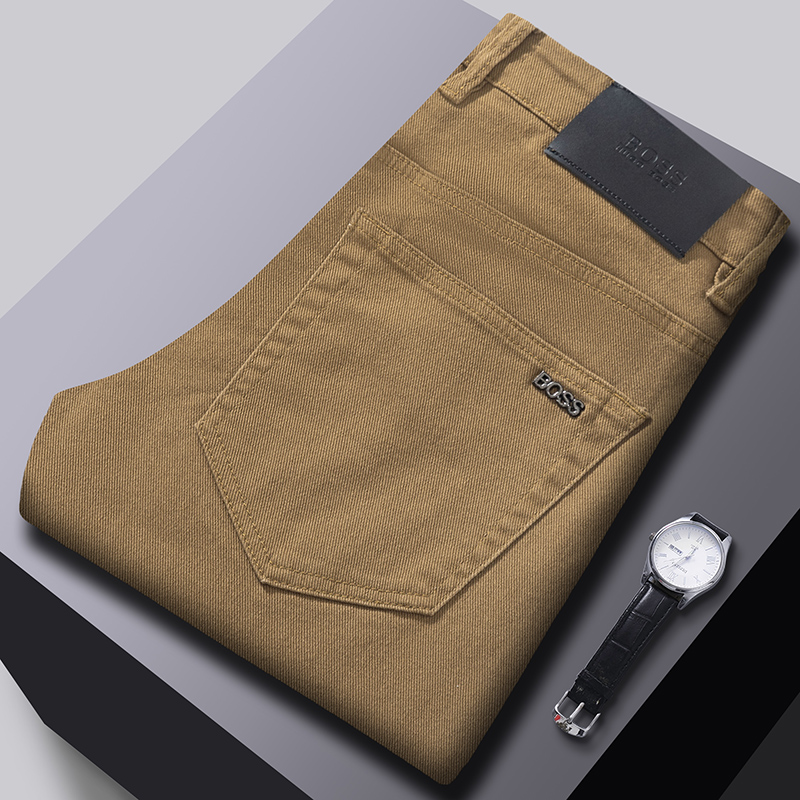 2025秋冬季新款深卡其简约商务高端牛仔裤男士修身小直筒休闲长裤