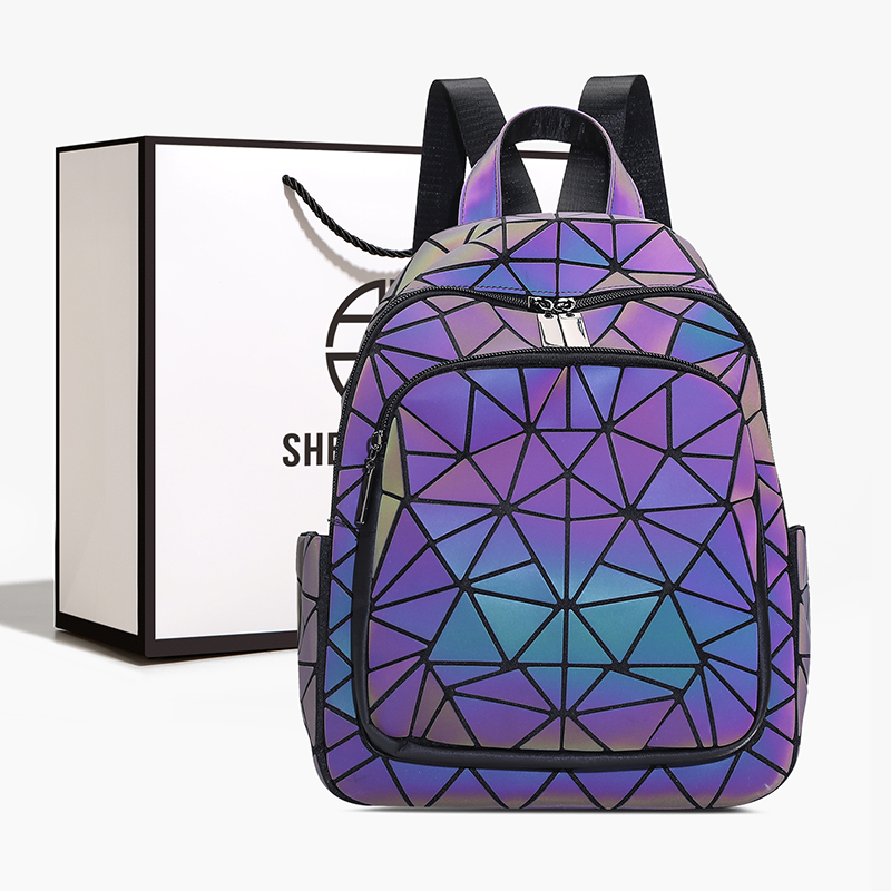 圣米洛炫彩变色菱形格子镭射书包2025新款小众设计大容量双肩背包