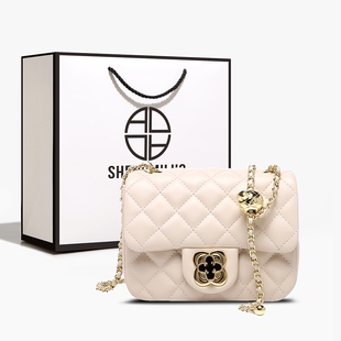 单肩斜挎包 菱格链条包时尚 圣米洛小香风白色包包女2026新款 潮时尚