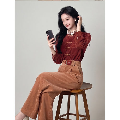 秋装新中式小香风灯芯绒两件套女