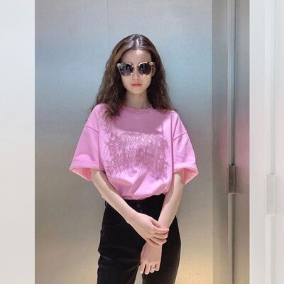 【现货秒发】粉色短袖T恤女2024年新款高端夏小众上衣超好看减龄