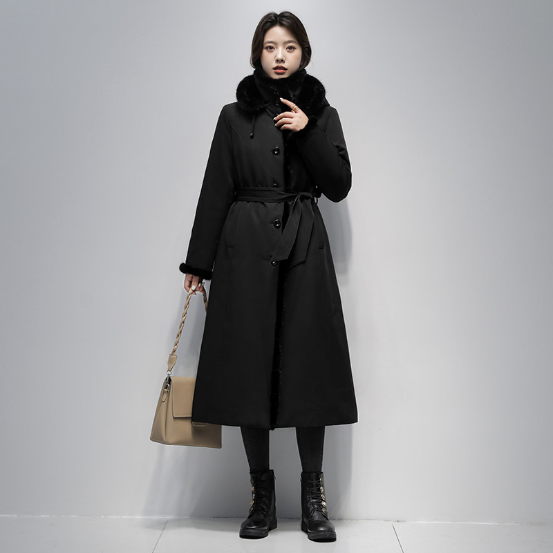 派克服女2025秋冬新款皮草外套獭兔毛内胆兔毛袖水貂毛领长款大衣