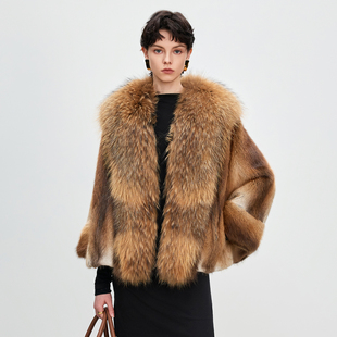 新款 青根貂皮草外套女大毛领貉子毛整貂短款 棕色貂皮大衣2025冬季