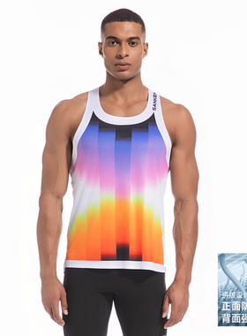 Sanken新款马拉松专业训练赛道方格渐变透气跑步无痕贴合男款背心