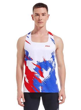 Sanken新款运动轻量化速干马拉松跑步训练健身印花无缝贴合背心男