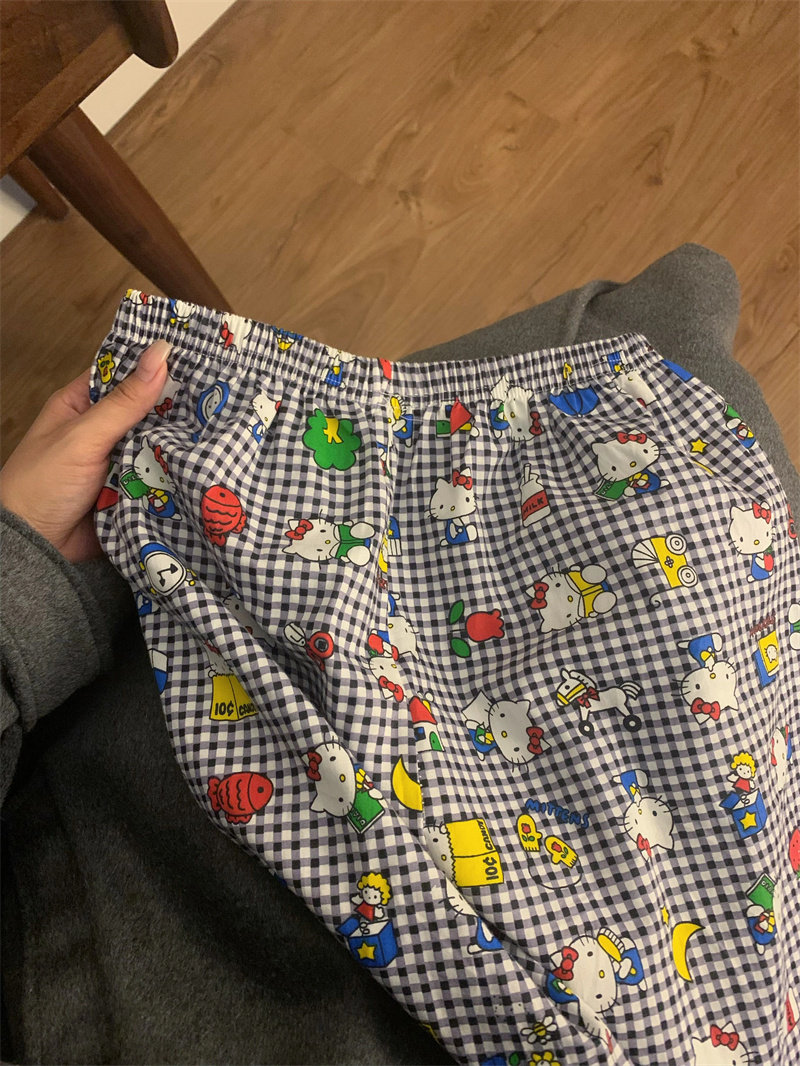 HELLOKITTY PAJAMAS SPRING AUTUMN WOMENS STUDENT LONG SLEEVE TROUSERS TWO-PIECE SET SWEET CUTE LADIES LOUNGEWEAR