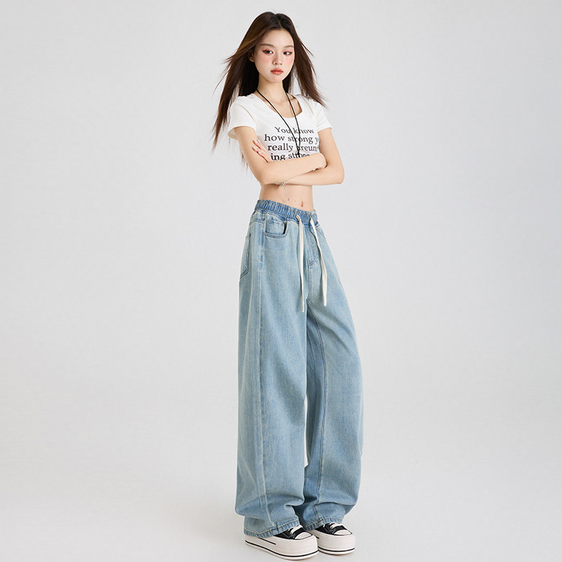莱赛尔天丝牛仔裤女复古蓝色裤子图片