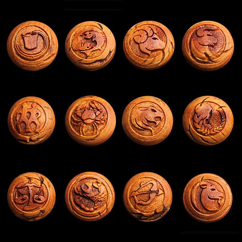 手工串珠12十二星座桃胡龙纹山桃核手链diy配件配饰吊坠