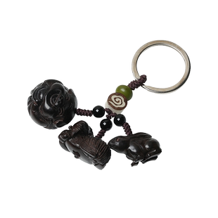 黑檀木三合挂件生肖属鼠牛兔龙蛇羊猴鸡狗猪虎马保岁吊坠的吉祥物