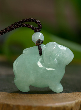 翡翠生肖羊冰糯种玉石吊坠老坑料