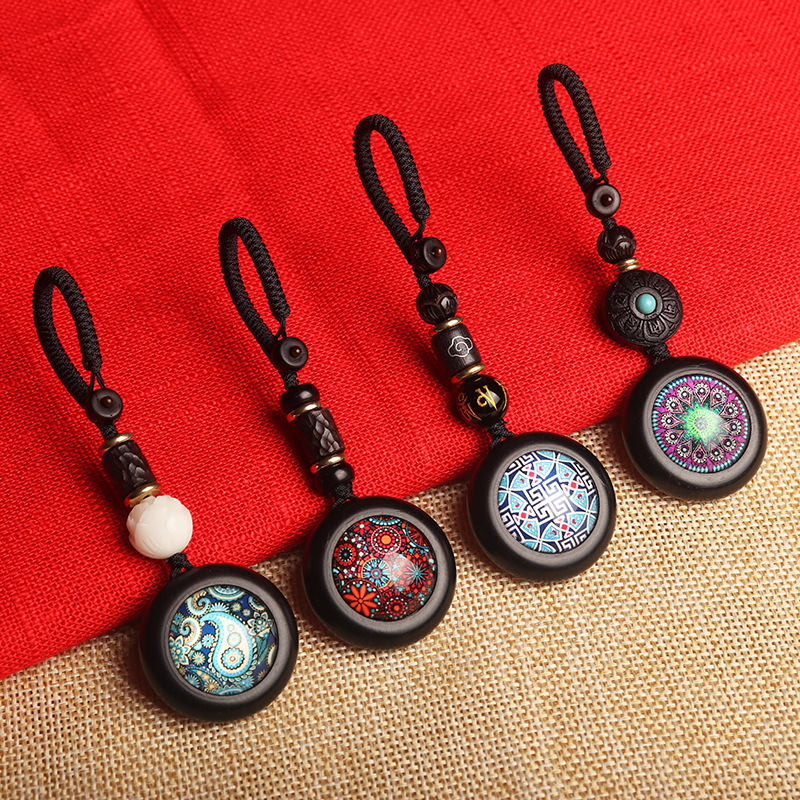 复古时尚黑檀木万象更新随身汽车钥匙扣包包挂件男女士饰品国潮风